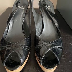 Stuart Weitzman Black Patent Leather Peep Toe  Heels